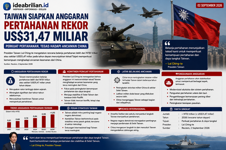 Taiwan Siapkan Anggaran Pertahanan Rekor US$31,47 Miliar, China Bereaksi Keras